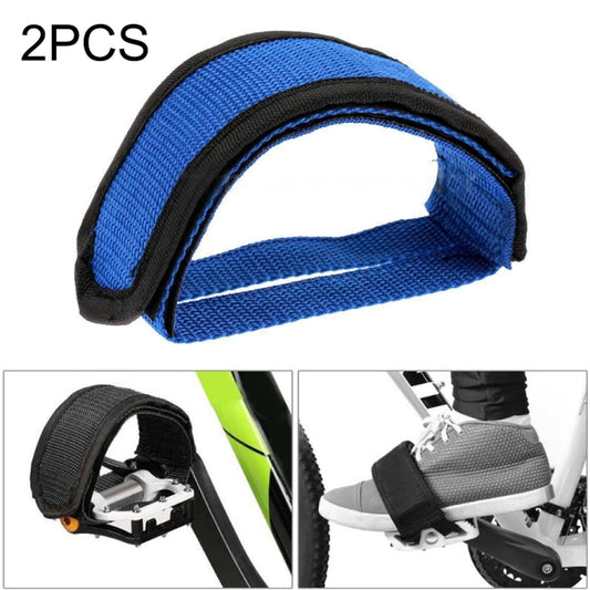 Blue bicycle pedal anti-slip strap set, curved hook-and-loop band pads