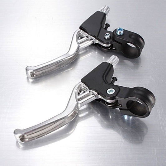 Bike brake lever set with silver levers and black brake pad holders