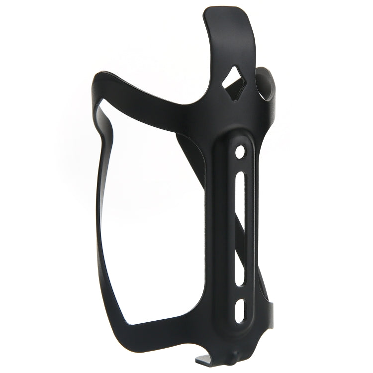 Black bottle cage holder side view with vertical holes and spring mounting tab