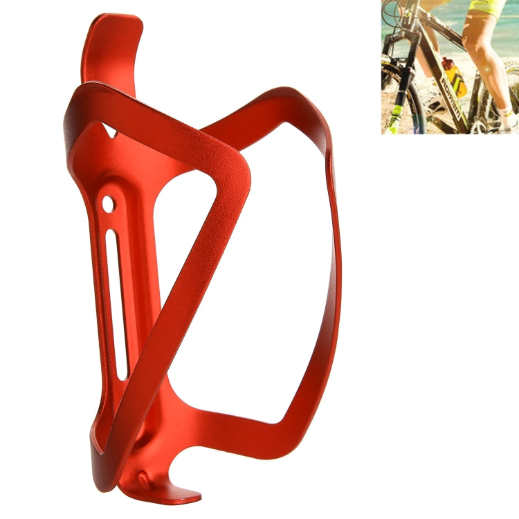 Red bike water bottle cage holder with oval cutout and vertical mounting slot
