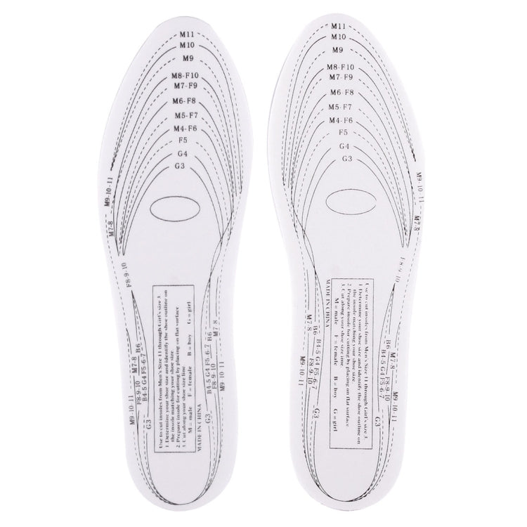 White insoles with printed size guide lines and heel oval marking on top