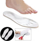 Pair of white memory foam insoles with side profile and inset underside view
