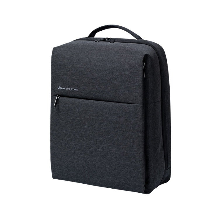 Dark gray laptop backpack with side profile and front zip pocket