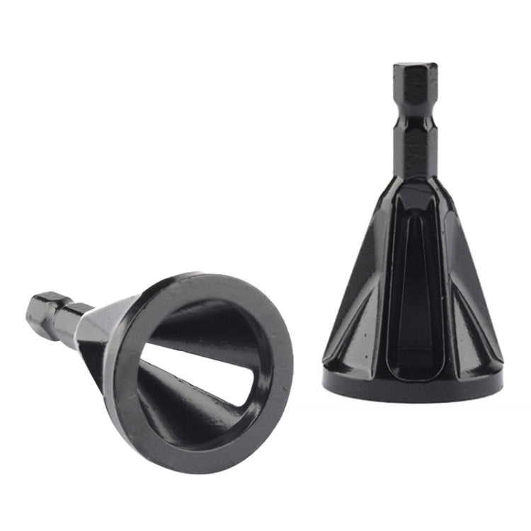 Black three-slot external chamfer tool with hex handle and chamfer cone