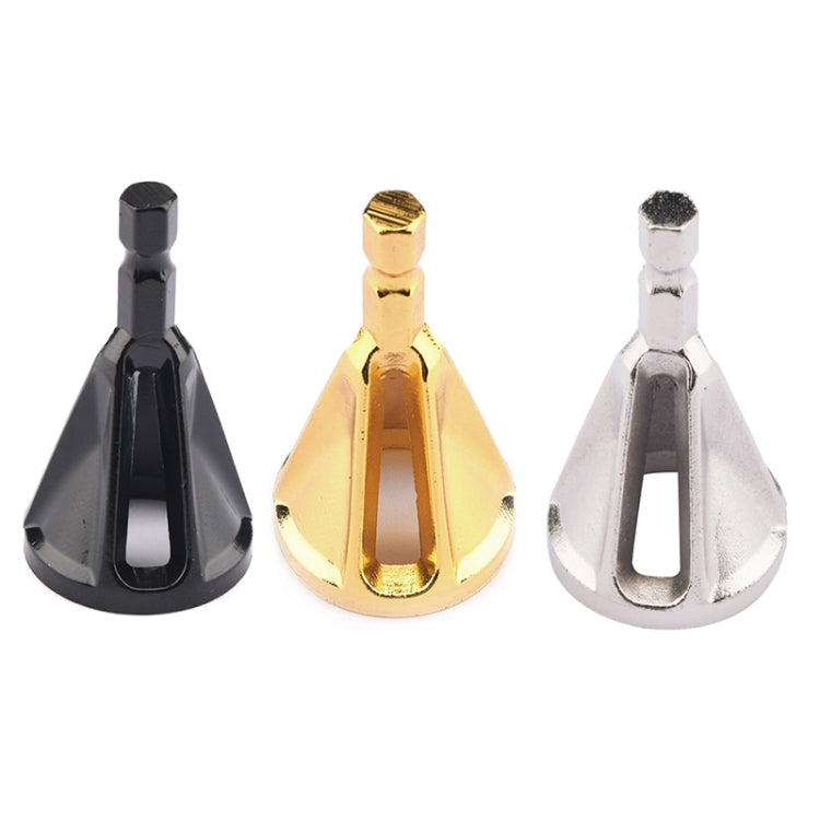Three-slot external chamfer tool set with black, gold, and silver hex handles