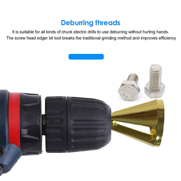 Three-slot external chamfer tool with gold insert on drill bit