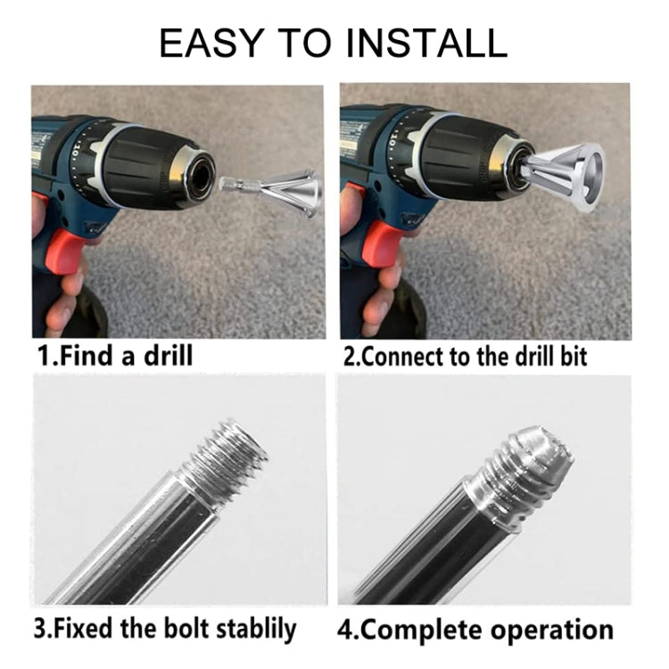 External chamfer tool attached to a drill bit for easy installation