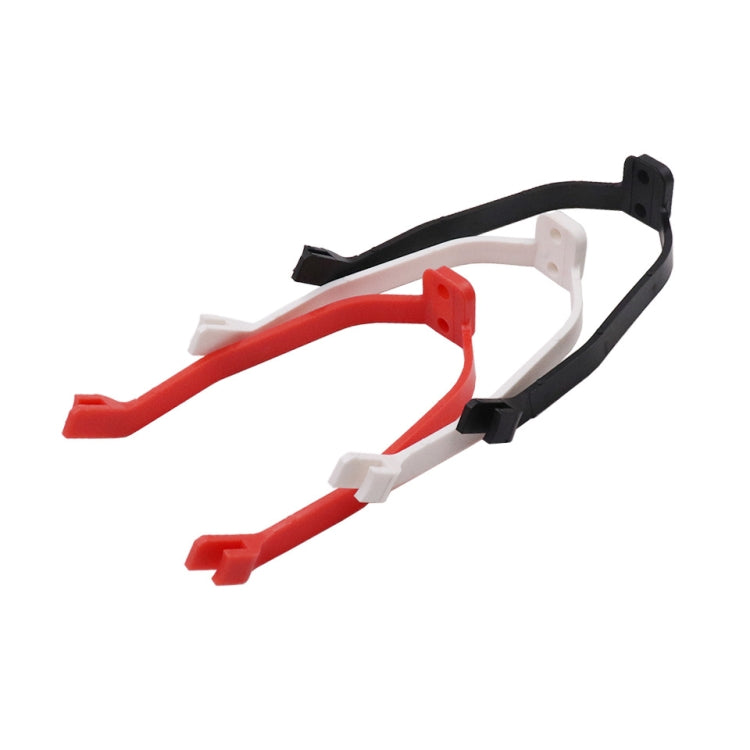 Rear fender bracket, black and red L-shaped brackets with clips