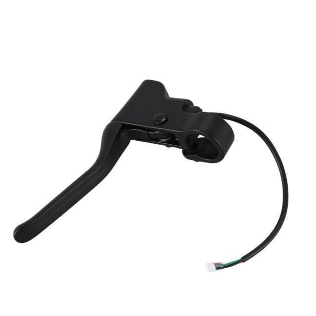 Black scooter brake lever with cable connector and curved handle
