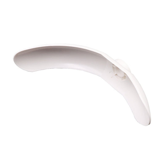 White front scooter fender, side profile with rear mounting tab