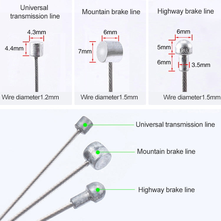 Diagram of universal bicycle cable housing types and cable measurements with connectors