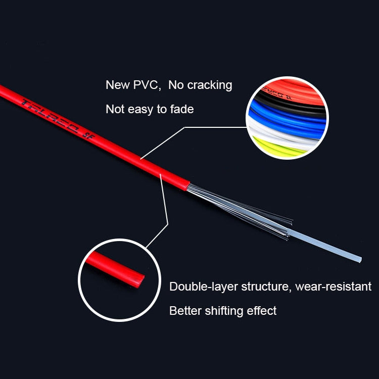 Red PVC bicycle cable housing with bundled inner wires and double-layer protection