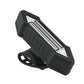 Black bike tail light unit with clear internal LED lens and arrow-style reflector panels