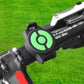 Wireless remote key fob with green power button attached to bike handlebar mount