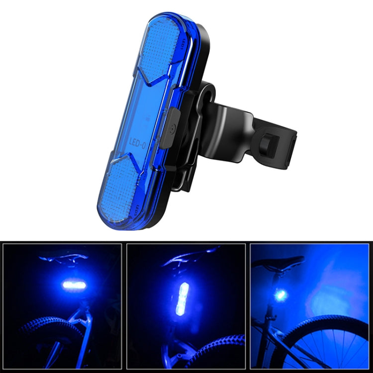 Blue LED bicycle USB rechargeable taillight with clear lens and side mounting clip