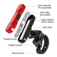 Red LED bicycle taillight components with mounting bracket, buckle, and silicone band