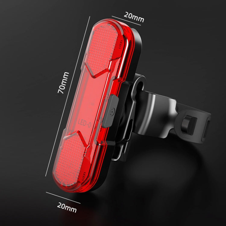 Red LED bicycle USB taillight with clear red lens and side mounting clip, sized view