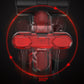 Red LED bicycle taillight showing 360-degree light pattern effect