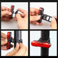 Red LED bicycle taillight being installed with strap on a handlebar or seatpost