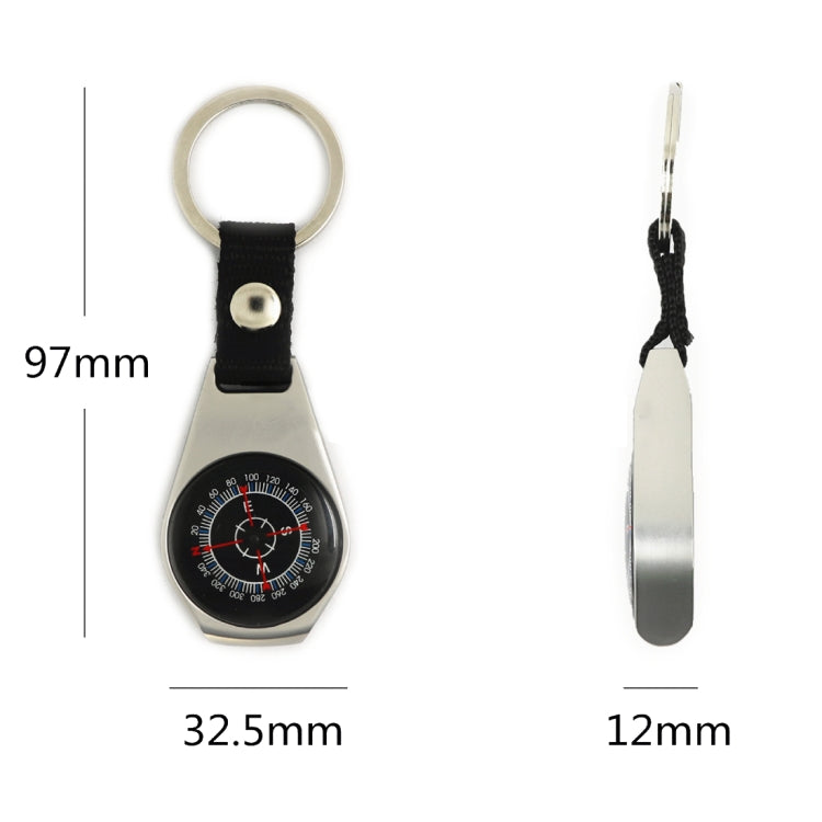 Compass keychain size marks: 97mm long, 32.5mm wide, 12mm thick