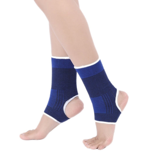 Royal blue elastic ankle support guards with white heel opening and white trim
