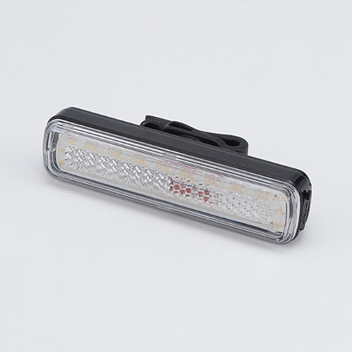 Bike tail light with vertical multicolor LED strip, mounted on bike.