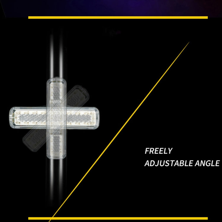 Adjustable bike tail light mount with cross-shaped bracket and clear lens.