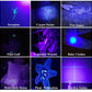 Rechargeable lantern casting bright blue light, glowing beam across surface