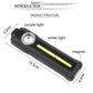 Black flashlight lantern with magnet base, circular lens, and vertical LED light bar