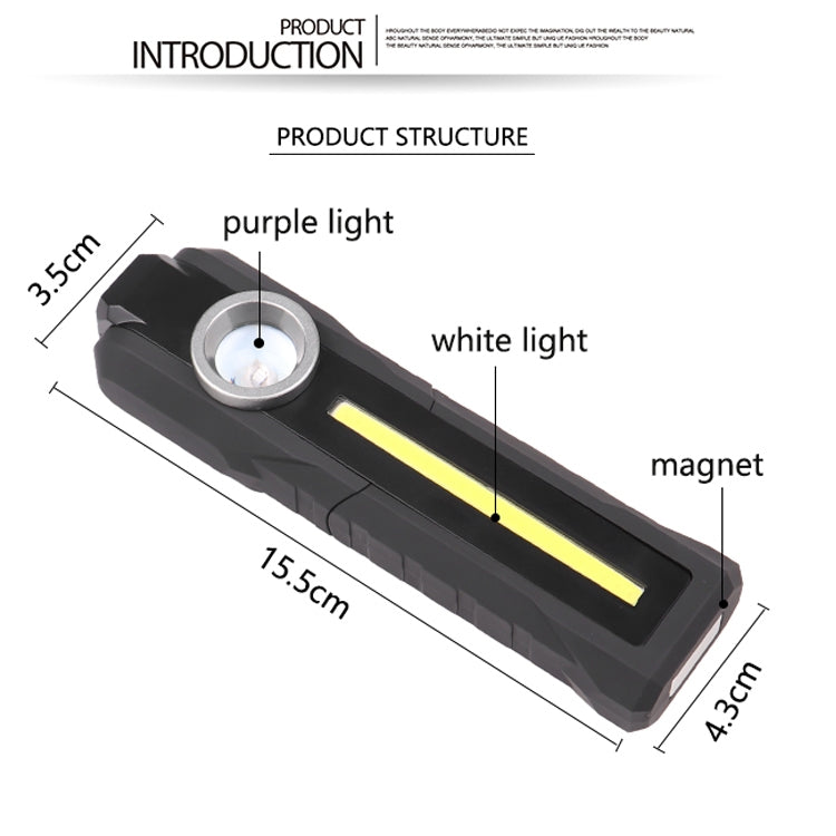 Black flashlight lantern with magnet base, circular lens, and vertical LED light bar
