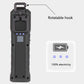 Black rechargeable flashlight lantern with rotatable hook, power button, and LED indicator