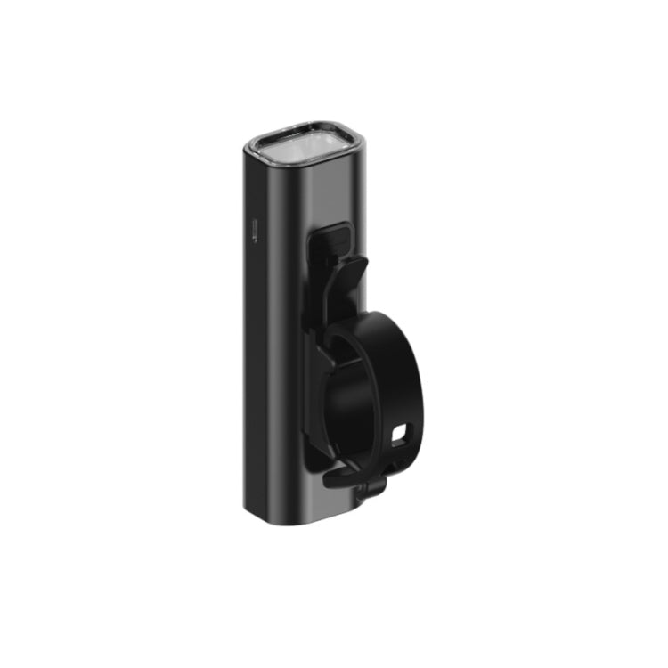 Compact bicycle front light in dark gray with side bracket and clear lens window.