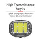 Front LED lens of bicycle headlight showing bright light module inside dark bezel.