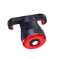 Black bicycle rear light with red circular reflector and mounting band brackets