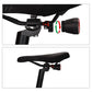 Black bicycle rear light mounted on seatpost with bracket and red accent