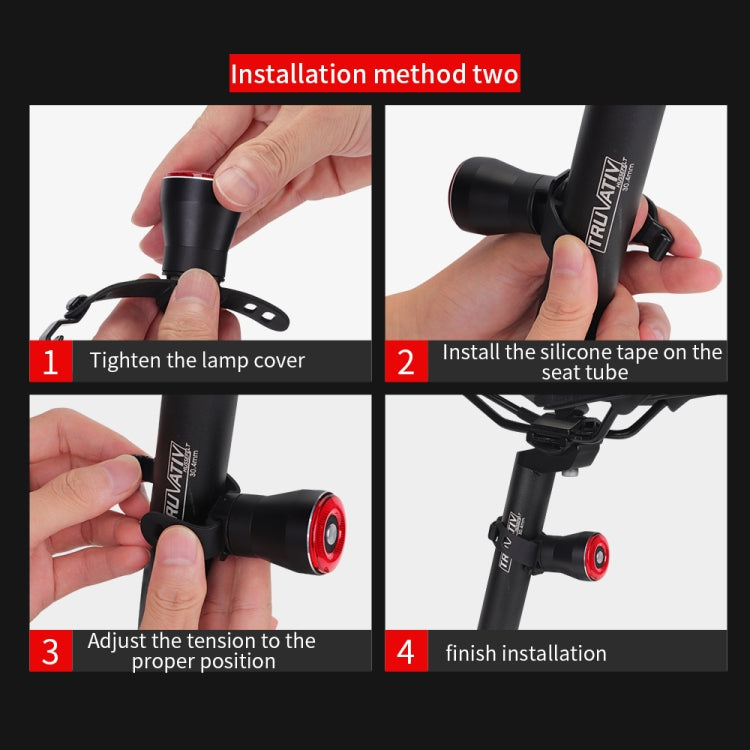 Bicycle rear light installation shown by hands adjusting the lamp cover on seatpost