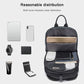 Black backpack-style chest bag with top handle and front zipper pocket open