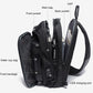 Black chest sling bag with multiple compartments, back pocket, and USB charging port
