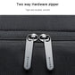 Black bag with two-way metal zipper pulls for smooth opening
