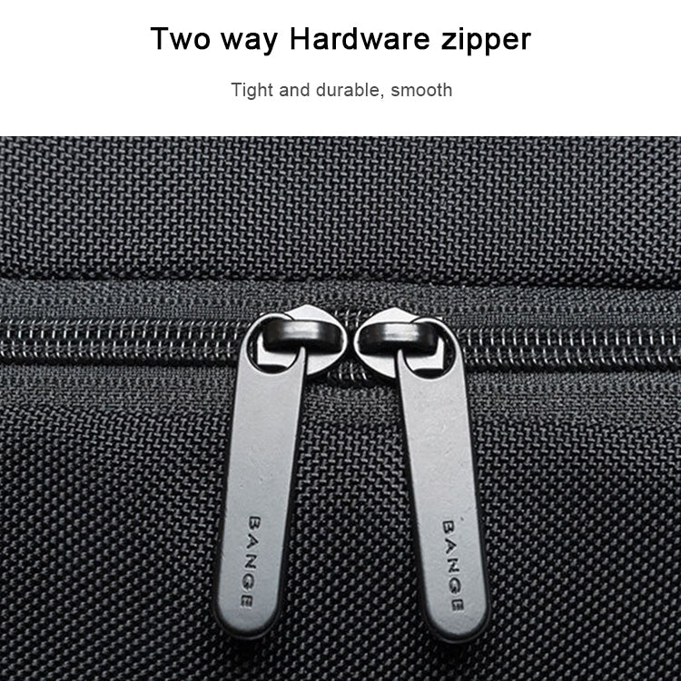 Black bag with two-way metal zipper pulls for smooth opening