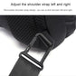 Black chest bag with adjustable detachable shoulder strap and metal carabiner clip