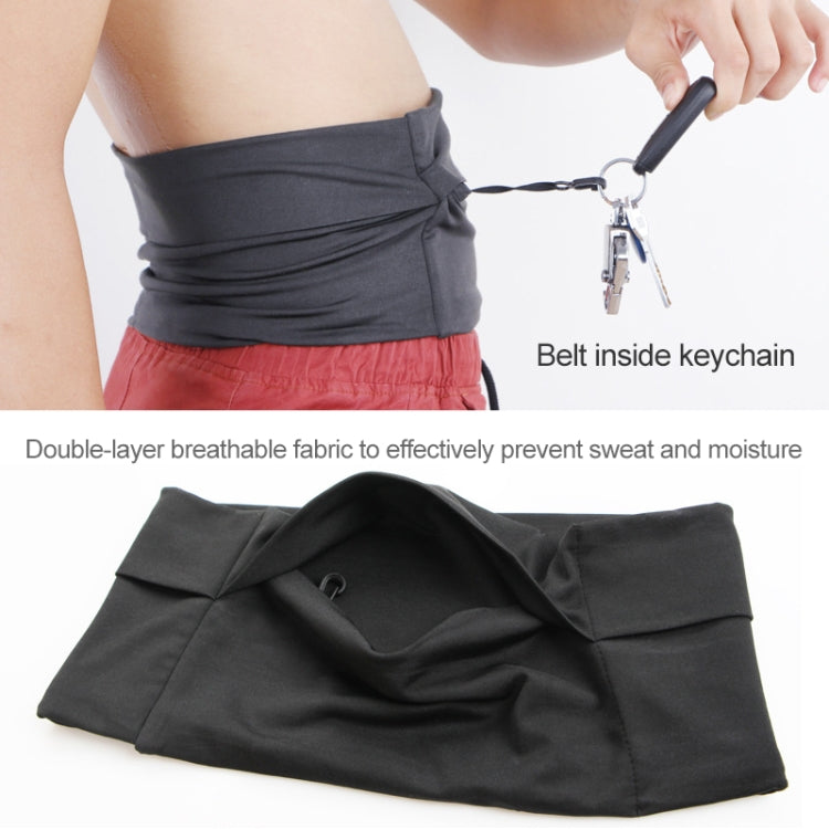 Black stretch waist pocket bag with keychain belt loop and zipper hardware