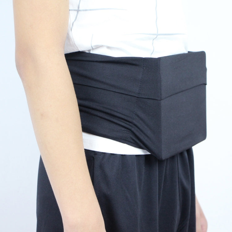 Black stretch waist pocket bag folded into a compact pouch shape