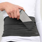Gray stretch waist pocket bag holding a smartphone in the front pocket