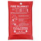 Red fire blanket pouch with circular grommet and printed safety instructions