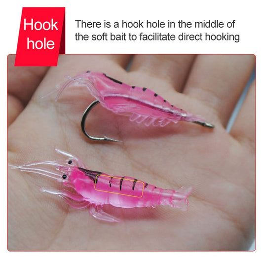 Pink soft shrimp lure with hook, translucent body and realistic segmented details
