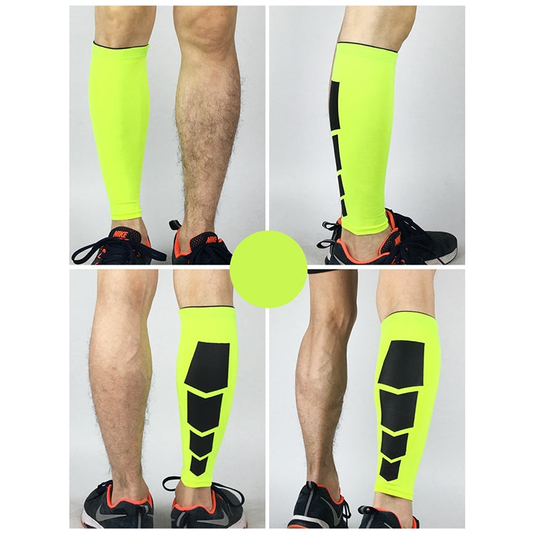 Neon green elastic knee support sleeves with black protective panel detail, worn on legs.