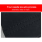 Black knee sleeve fabric close-up with visible stitched seams and reinforced paneling.