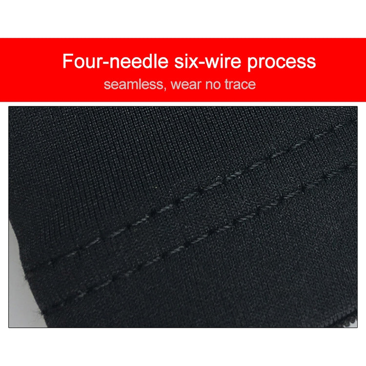 Black knee sleeve fabric close-up with visible stitched seams and reinforced paneling.
