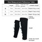 Knee support size measurement reference table for M, L, XL with weight and length.